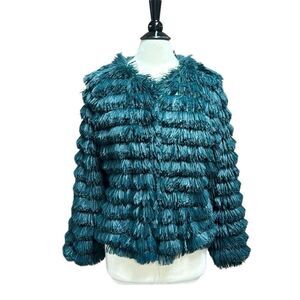 She+Sky Women’s Green Shaggy Faux Fur Jacket Size Large